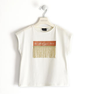 T-shirt for little girl with fringes CREAM