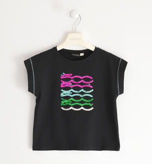 T-shirt for girls with 500 logo of reversible sequins BLACK