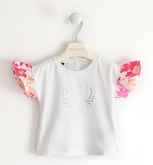 T-shirt for girls with floral sleeves WHITE