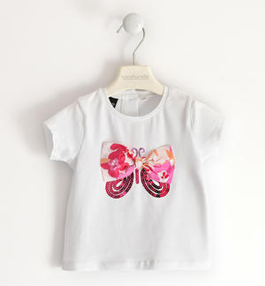 T-shirt for little girl with sequin balloons or butterfly WHITE