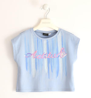 T-shirt for girls with multicolour sequin embroidery LIGHT BLUE