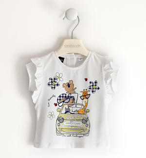 T-shirt per bambina con simpatici animaletti in cotone organico Fiat Nuova 500 BIANCO