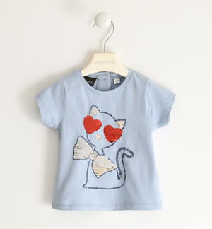 T-shirt for girls with ice cream or kitten print LIGHT BLUE