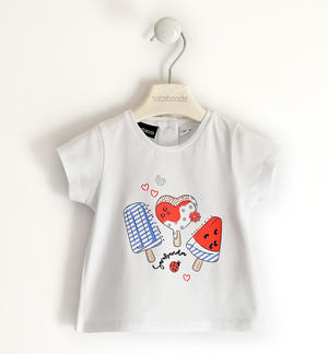 T-shirt for girls with ice cream or kitten print WHITE