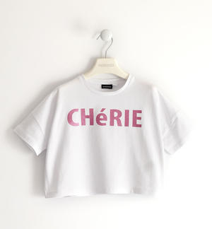 T-shirt for girls with glitter print WHITE