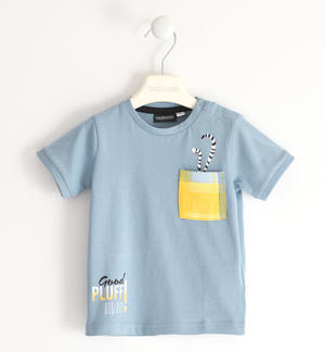 100% cotton T-shirt for boys with breast pocket and cute prints LIGHT BLUE