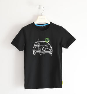 T-shirt for boys with Fiat 500 print and badge. BLACK