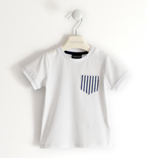 T-shirt for boy with patterned pocket WHITE