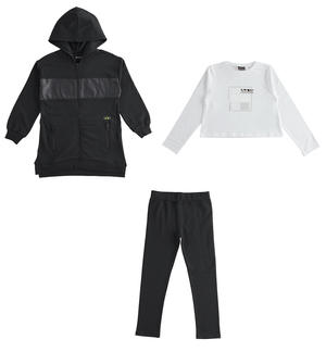 Girl's winter jogging suit with t-shirt BLACK