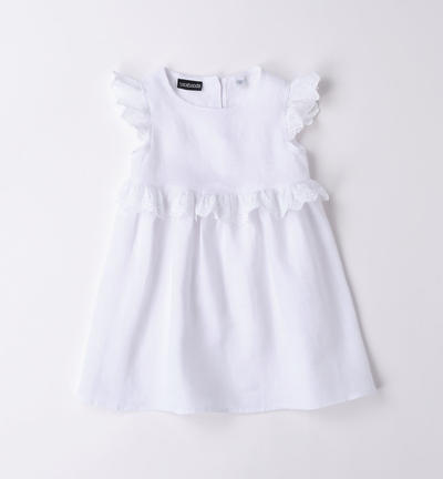 Girl's 100% linen dress WHITE
