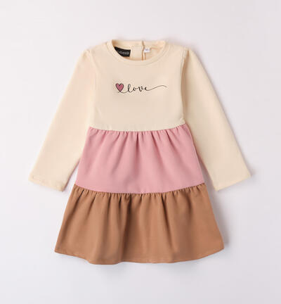 Girls' flounced dress BEIGE