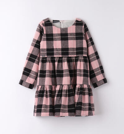 Girls' dress with an all-over check print PINK