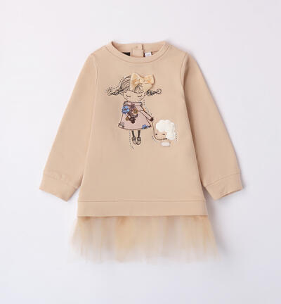 Abito bambina con balze in tulle BEIGE