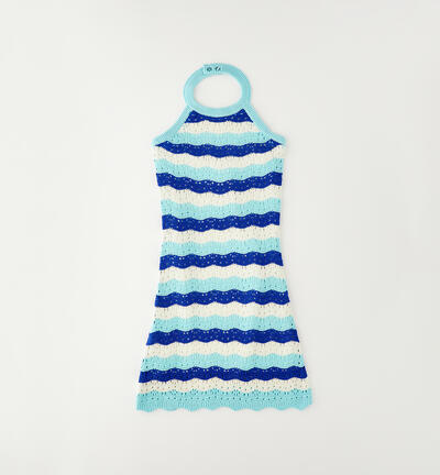 Abito bambina in tricot di cotone AZZURRO