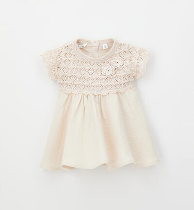 100% cotton baby girl dress CREAM