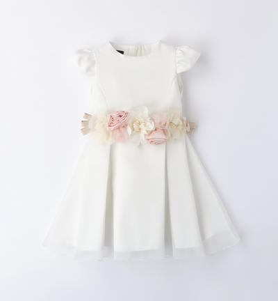Girl's occasion wear dress with belt CREAM