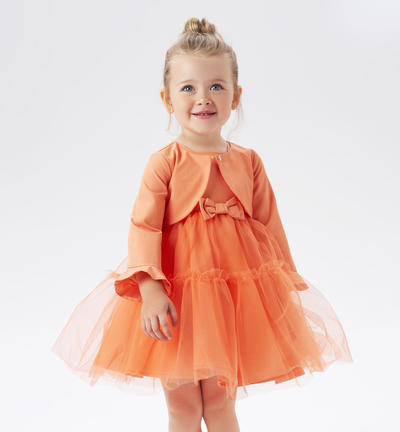 Girl's occasion wear dress with shrug ORANGE