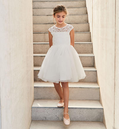Abito cerimonia ragazza in tulle PANNA