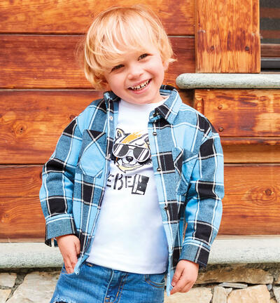 Boys' checked shirt LIGHT BLUE