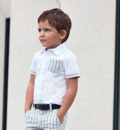 Camicia manica corta con taschino per bambino BIANCO