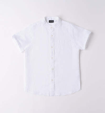 Boys' short-sleeved 100% linen shirt WHITE