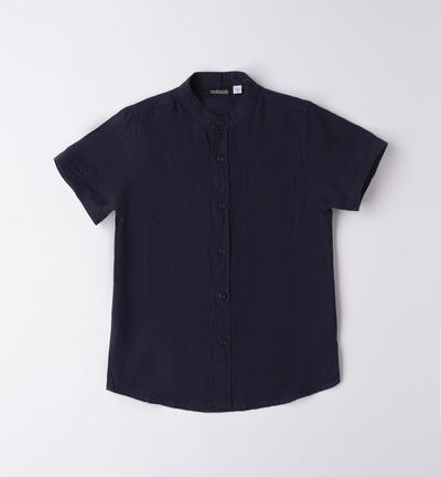 Boys' short-sleeved 100% linen shirt BLUE