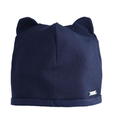 Girl's hat with ears appliques BLUE