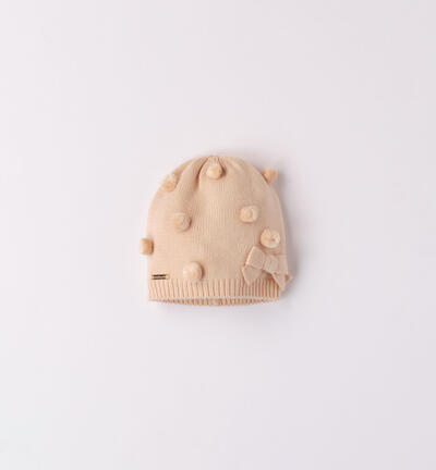 Girls' pompom hat BEIGE