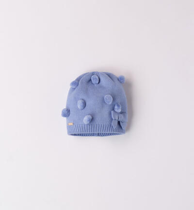 Girls' pompom hat LIGHT BLUE