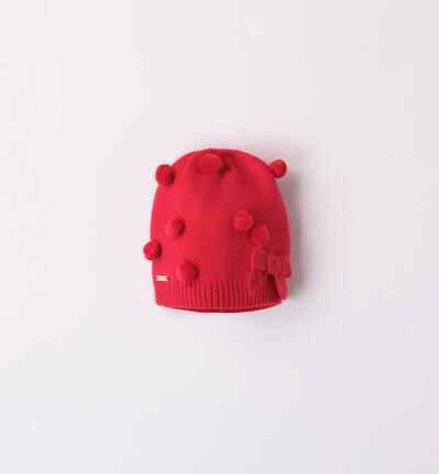 Girls' pompom hat RED