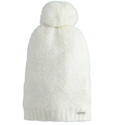Cappello ragazza con pompon PANNA