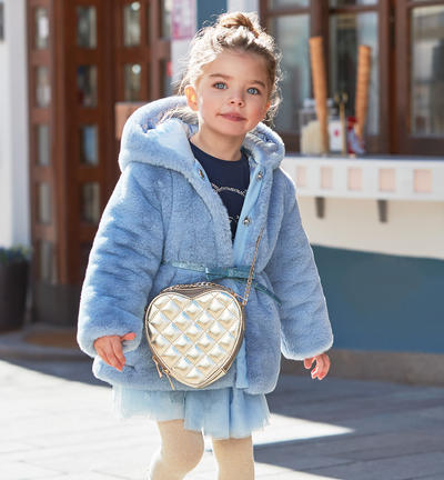 Girl's coat with belt waistband LIGHT BLUE