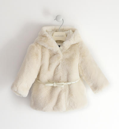 Girl's coat with belt waistband CREAM