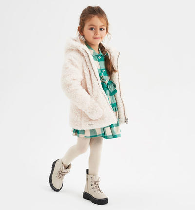 Cappotto teddy bambina con cappuccio BEIGE
