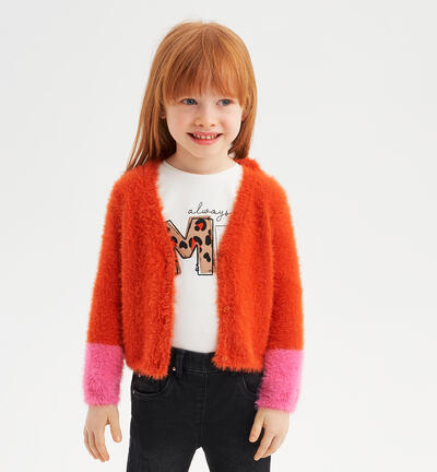 Girls' knitted heart cardigan ORANGE