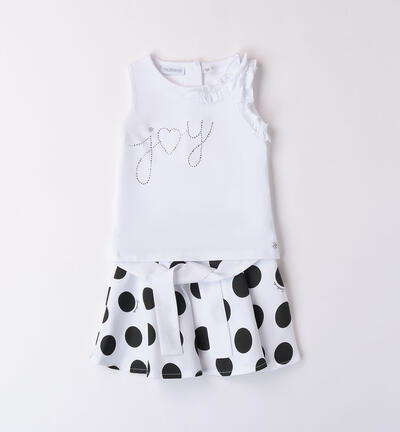 Girls' outfit with tank top and polka dot skirt WHITE