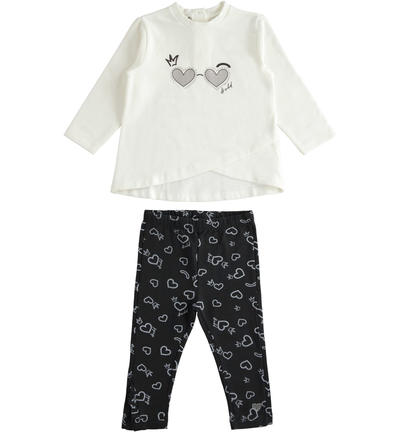Completo bambina maxi felpa e leggings PANNA