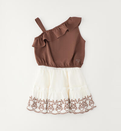 Completo bambina top monospalla MARRONE