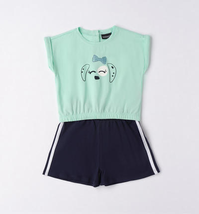 Girl's outfit with short T-shirt and shorts GREEN
