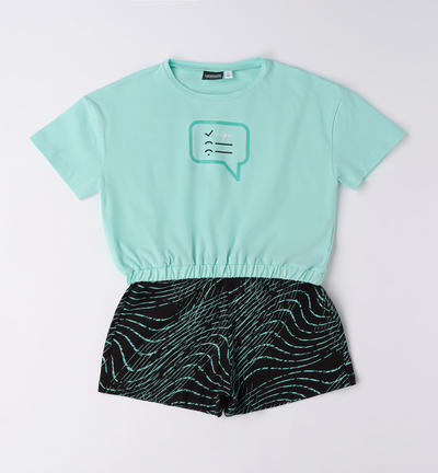 Girl's short outfit in various patterns GREEN