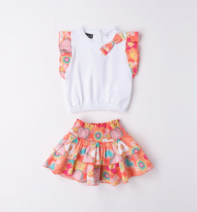 Girl's summer outfit with flowers WHITE