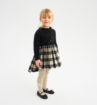 Girls' elegant checked dress with a bow BLACK