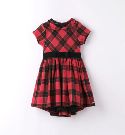 Girls' elegant checked dress with a bow RED