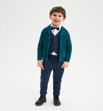 Boys' elegant checked trousers GREEN