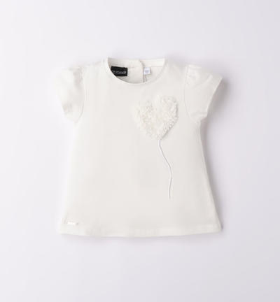 Girl's elegant heart design T-shirt CREAM