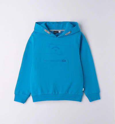 Felpa cappuccio ragazzo 100% cotone AZZURRO