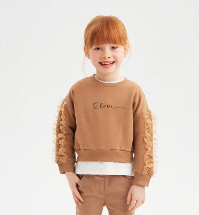 Girls' sweatshirt with tulle BROWN