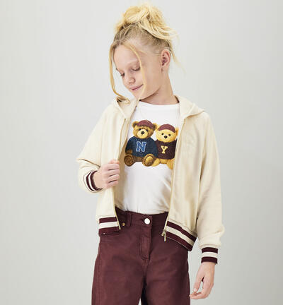 Girl's full-zip sweatshirt BEIGE