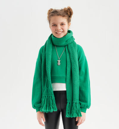 Girls' sweatshirt with a necklace GREEN