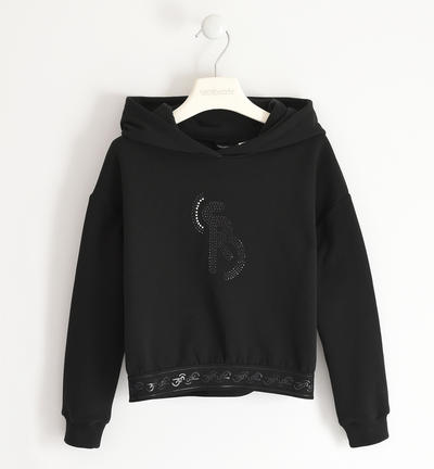 Felpa ragazza con strass NERO